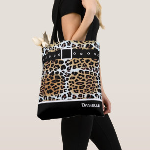 Personalized Stylish Brown White Black Leopard  Tote Bag