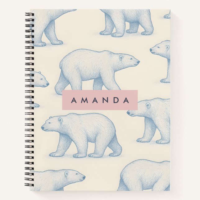 Personalized Stylish Fun Polar Bear Pattern Notebook (Front)