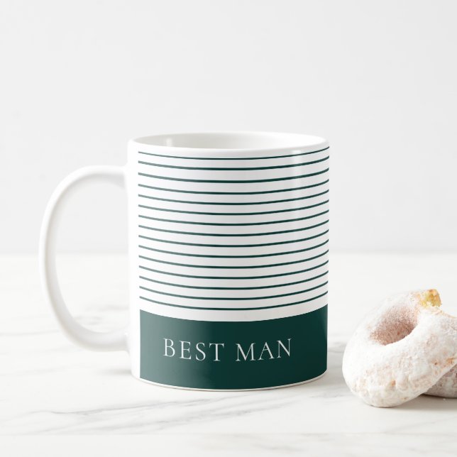 Personalized Stylish Green White Striped Best Man  Coffee Mug (With Donut)