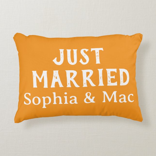 Personalized Stylish Modern Minimal Just Married  Accent Pillow (Front)