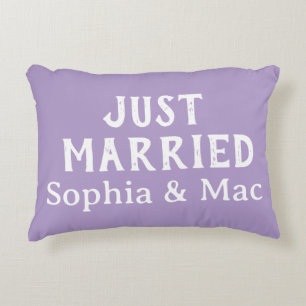 Personalized Stylish Modern Minimal Just Married Accent Pillow