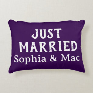 Personalized Stylish Modern Minimal Just Married  Accent Pillow