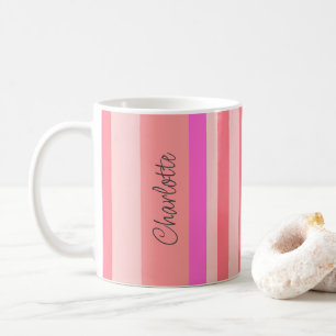 Personalized Stylish Modern Pink Stripe Coffee Mug