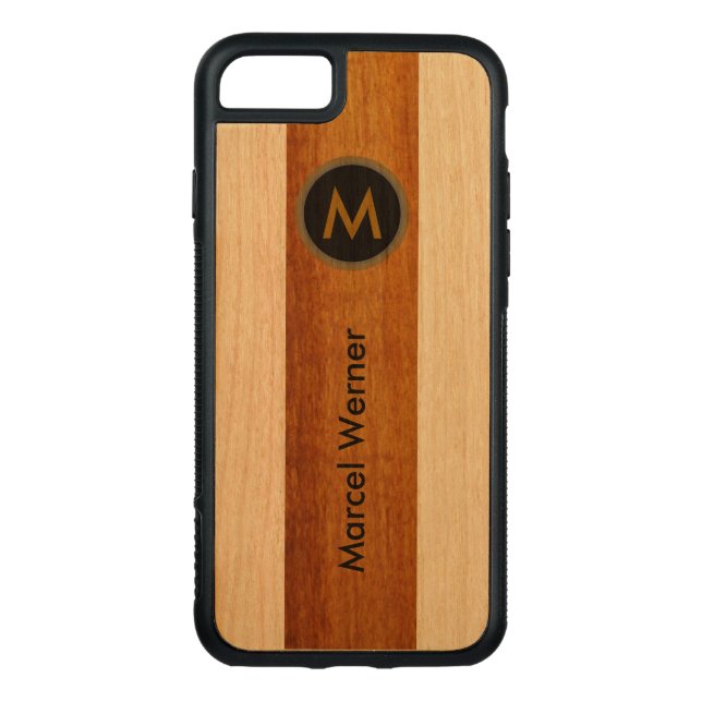 personalized stylish monogram carved wood iPhone case (Back)