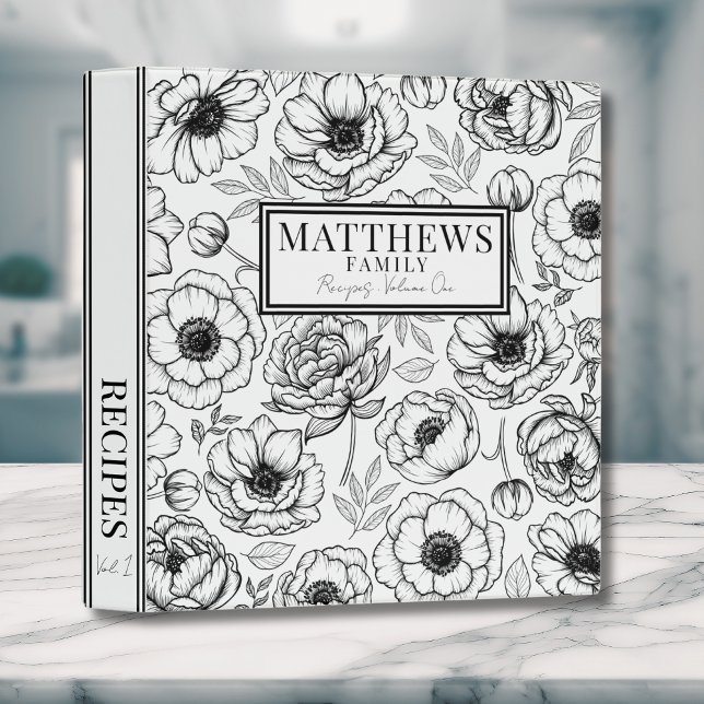 Personalized Stylish Monogram Floral Recipe Binder (Stylish Floral Pretty Personalized Recipe 3 ring binder)