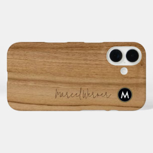 personalized stylish Monogram Rustic Wood iPhone 16 Case