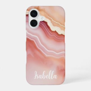 Personalized Stylish Pink Gold Agate Marble iPhone 16 Case