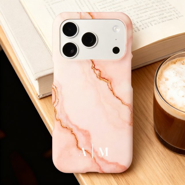 Personalized Stylish Pink Marble Modern (Add your initials, choose iPhone model and case style.)