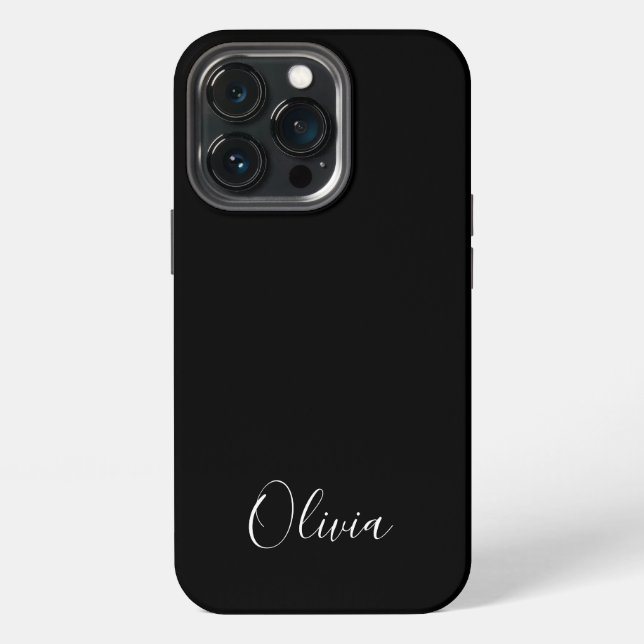 Personalized stylish script name monogram black iPhone case (Back)