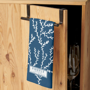 Personalized, Stylish Seaweed Pattern Teal Blue  Kitchen Towel
