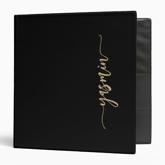 Personalized Stylish Signature Black Gold Binder (Front/Inside)