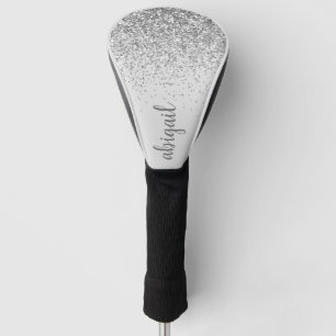 Personalized Stylish Silver Glitter Monogram Name Golf Head Cover