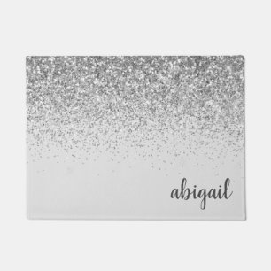 Personalized Stylish Silver Modern Monogram Name Doormat