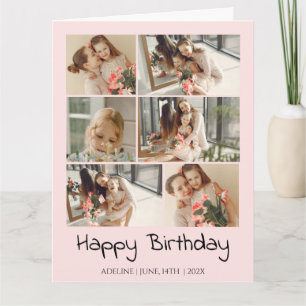 Personalized Stylish Simple Birthday Photo Collage Card