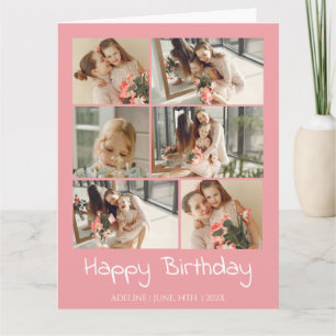 Personalized Stylish Simple Birthday Photo Collage Card