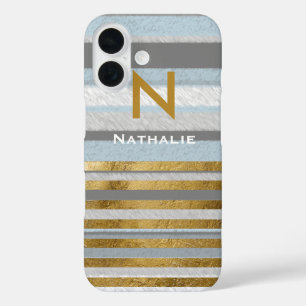 personalized stylish stripes & monogram iPhone 16 case