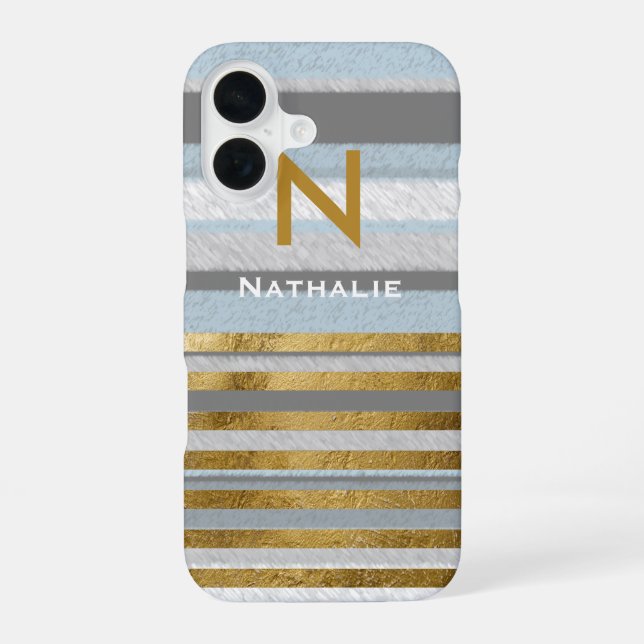 personalized stylish stripes & monogram iPhone 16 case (Back)