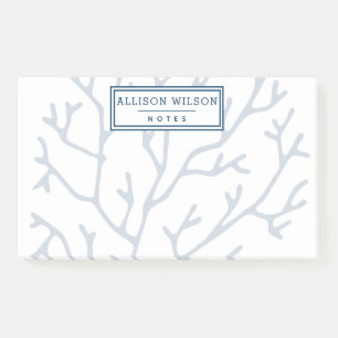 Personalized, Stylish Teal Blue Coral Pattern Post-it Notes
