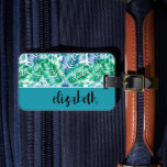 Personalized Stylish Tropical Luggage Tag<br><div class="desc">A turquoise,  green and white tropical palm tree frond design,  this luggage tag is personalized with your first name in a chic handwritten script on the front and your details on the back. The perfect personal gift or accessory for any occasion! MATCHING suitcase and more in our travel collection.</div>