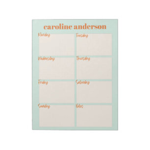 Personalized Stylish Weekly Planner in Aqua Mint Notepad