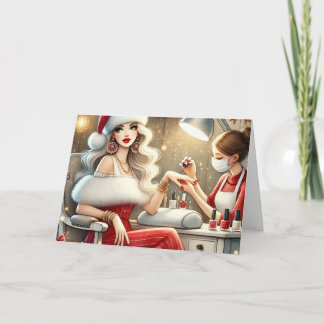 Personalized Stylish Woman Getting Manicure Xmas Holiday Card