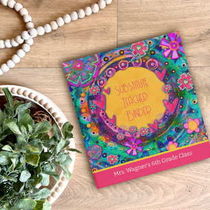 Personalized Substitute Teacher Pink Stripe Floral Binder