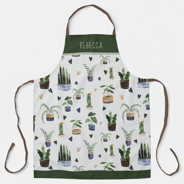 Personalized Succulents & Potted Plant Pattern  Apron (Front)