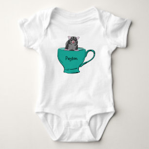 Personalized Sugar Glider in a Green Teacup Baby Bodysuit