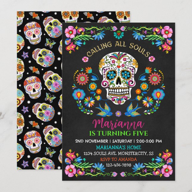 Personalized Sugar Skull Birthday Party Invitation (Front/Back)