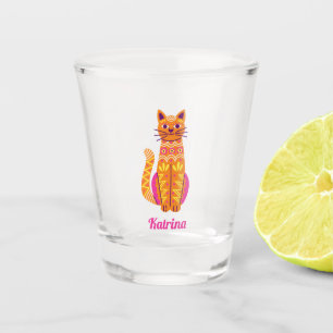 Personalized Sugar Skull Cat Halloween Shot Glass