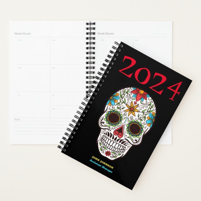 Personalized SUGAR SKULL Cool Men Daily Monthly 24 Planner (Display)