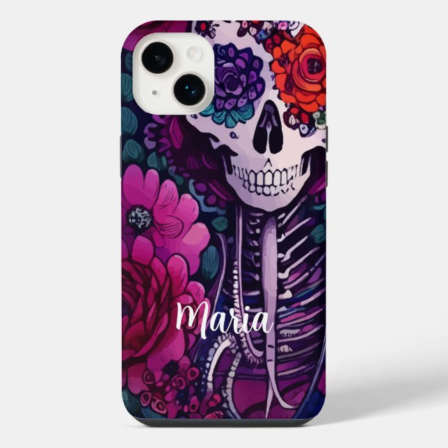 Personalized Sugar Skull Dia de los Muertes iPhone Case (Back)