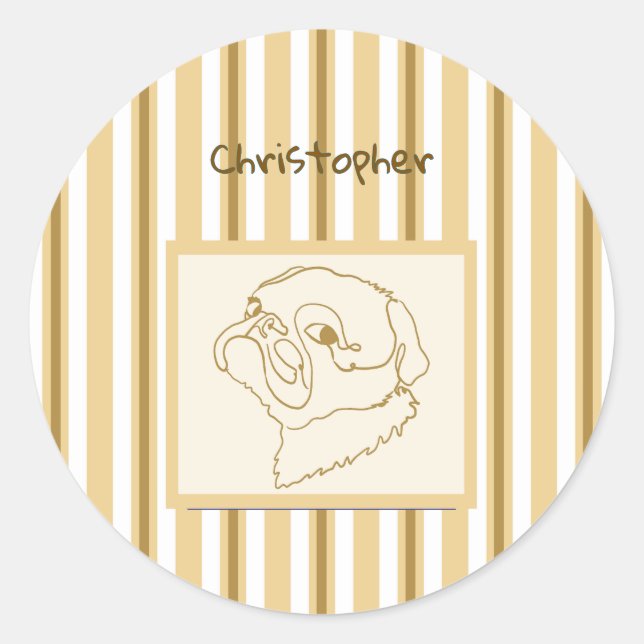 Personalized Summer Bath Pug Line Art Classic Round Sticker (Front)