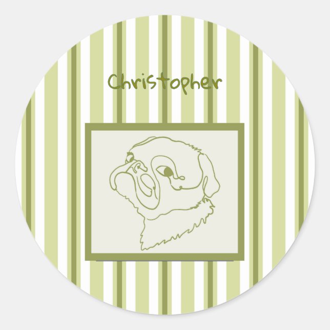 Personalized Summer Bath Pug Line Art Classic Round Sticker (Front)