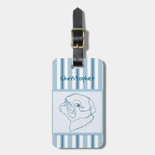 Personalized Summer Bath Pug Line Art Luggage Tag