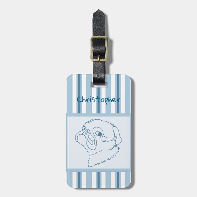 Personalized Summer Bath Pug Line Art Luggage Tag (Front Vertical)