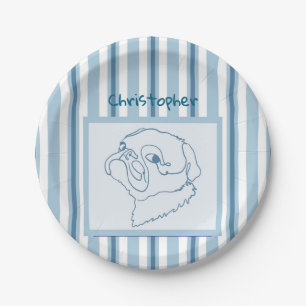 Personalized Summer Bath Pug Line Art Paper Plate