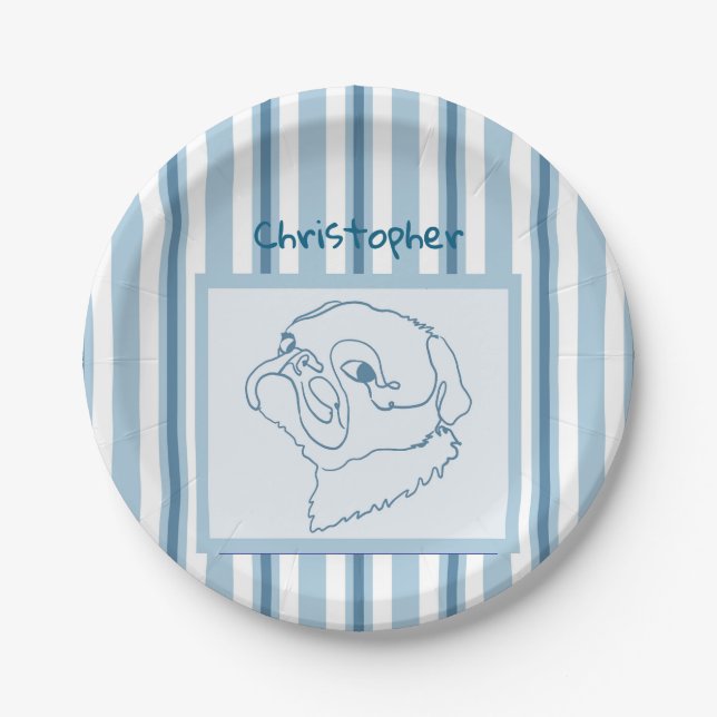 Personalized Summer Bath Pug Line Art Paper Plate (Front)