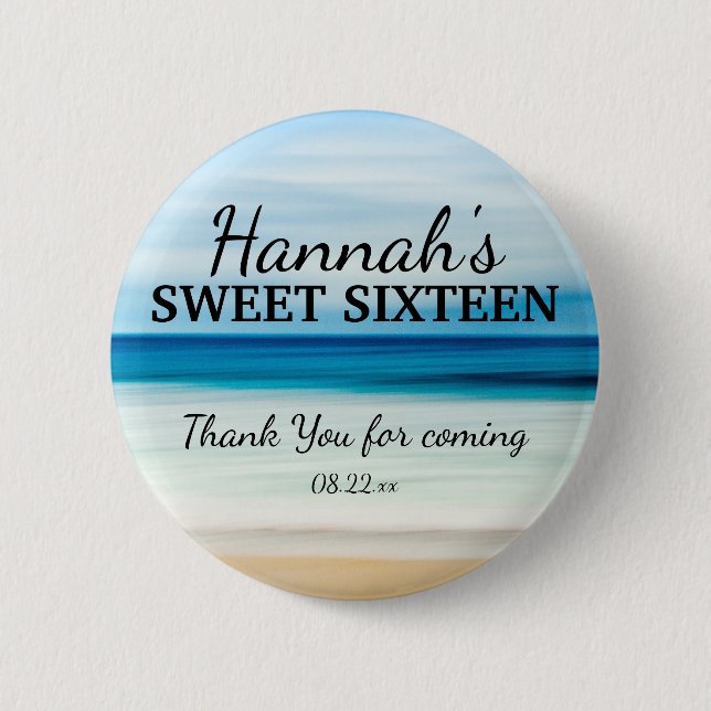 Personalized Summer Beach Sweet 16 Thank You 2 Inch Round Button (Front)