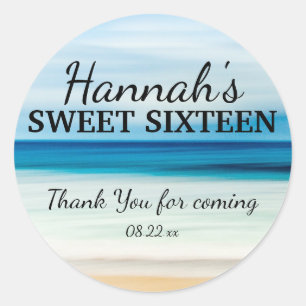 Personalized Summer Beach Sweet 16 Thank You Classic Round Sticker