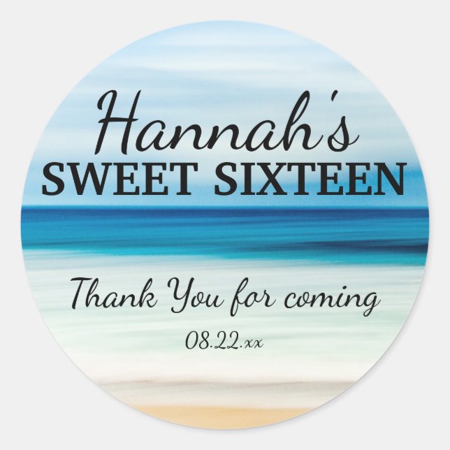 Personalized Summer Beach Sweet 16 Thank You Classic Round Sticker (Front)