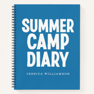 Personalized Summer Camp Diary in Blue Notebook