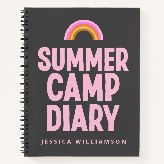 Personalized Summer Camp Diary Pink Rainbow  Notebook (Front)