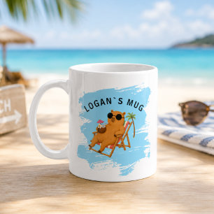 Personalized Summer Capybara Beach Coffee Mug