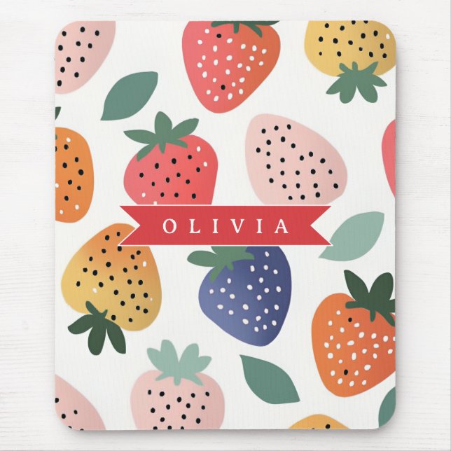 Personalized Summer Colorful Strawberry Pattern Mouse Pad (Front)