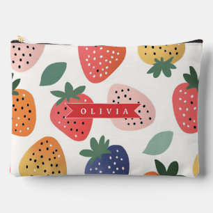 Personalized Summer Colourful Strawberry Pattern Accessory Pouch