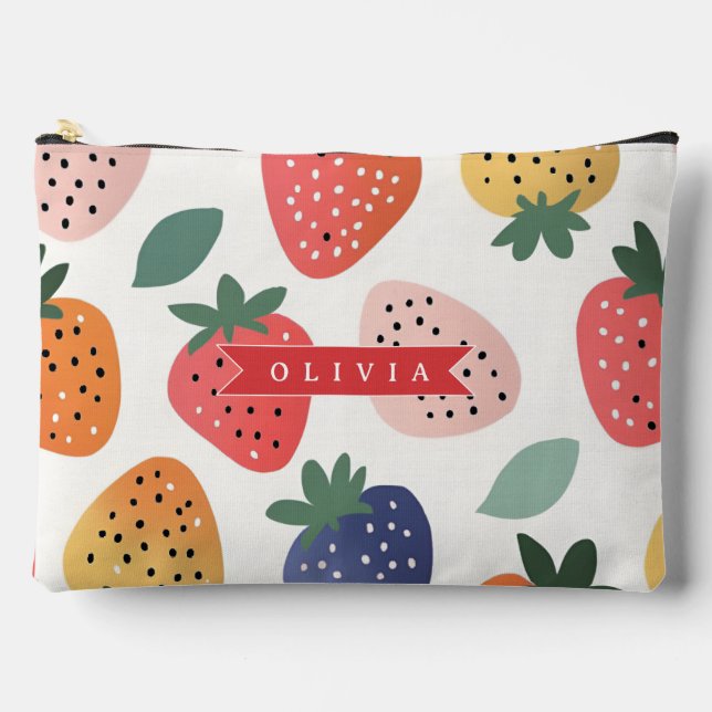Personalized Summer Colourful Strawberry Pattern Accessory Pouch (Front)