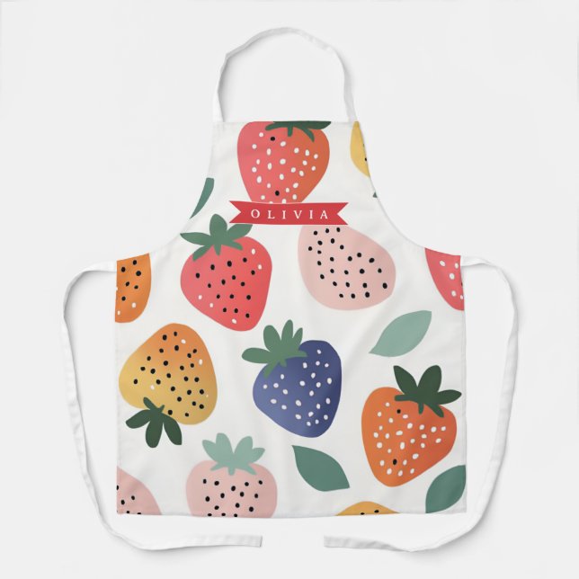 Personalized Summer Colourful Strawberry Pattern Apron (Front)