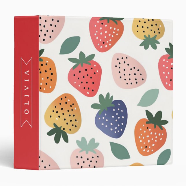 Personalized Summer Colourful Strawberry Pattern Binder (Front/Spine)