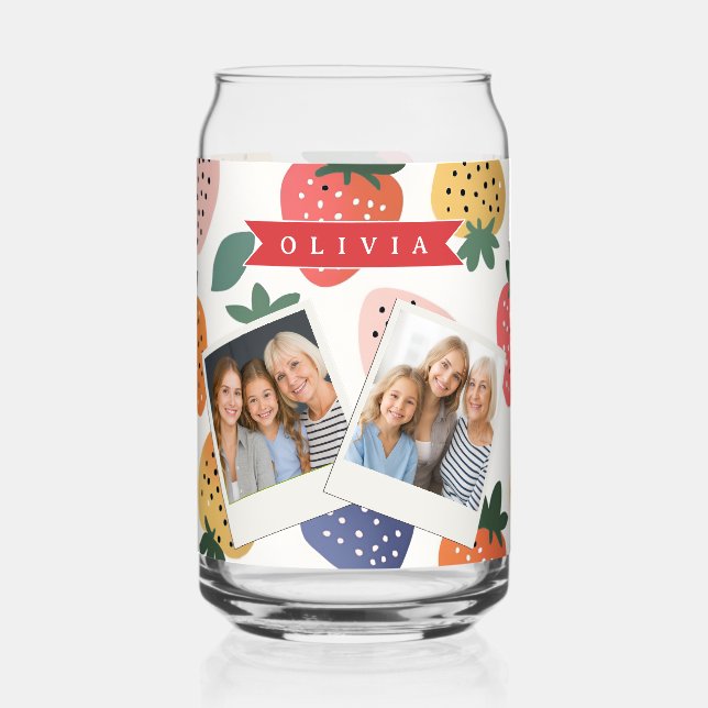 Personalized Summer Colourful Strawberry Pattern Can Glass (Front)